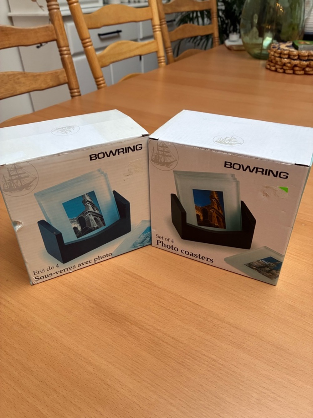 2 brand new sets of Bowring Photo Coasters Set of 4 with Holder. Both new in box